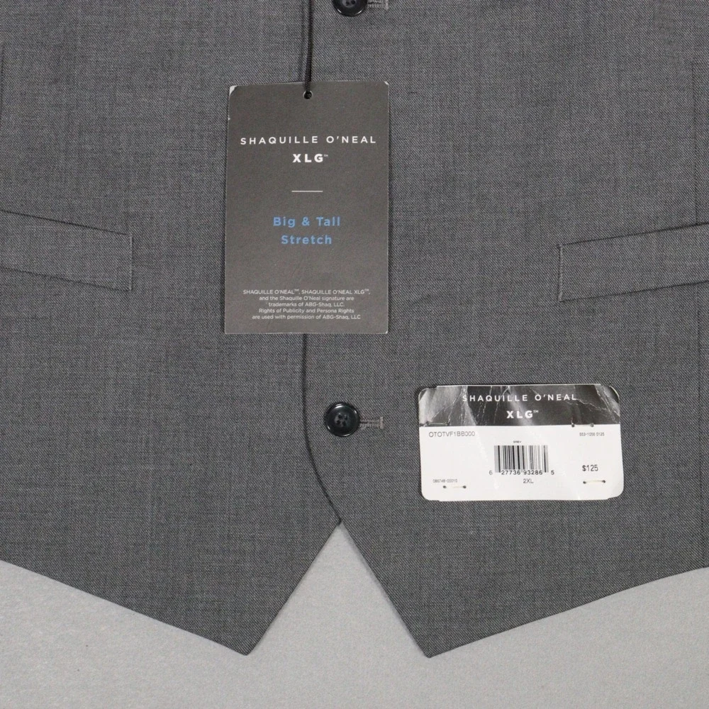 Shaquille O'Neal XLG Suit Vest Big & Tall Stretch Grey Formal Men 2XL NWT